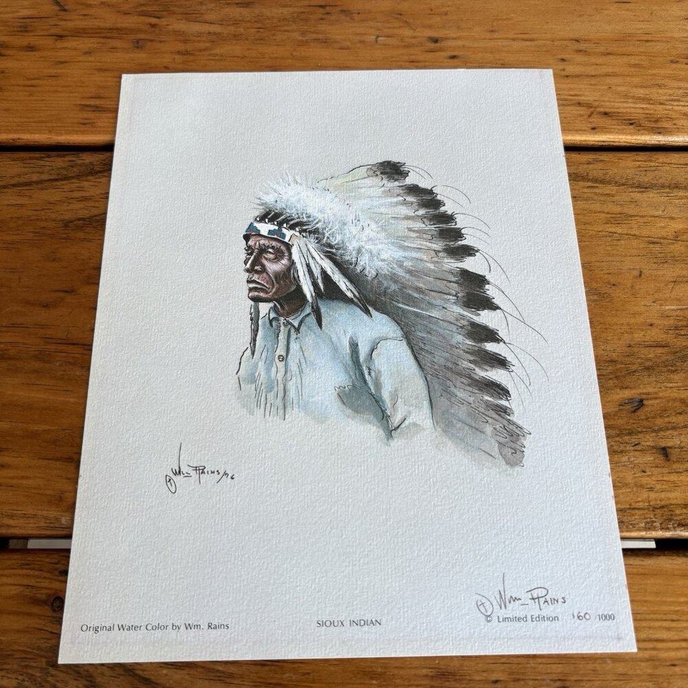 William Rains, "Sioux Indian" Reproduction Print 8x10 Limited Edition 160/1000